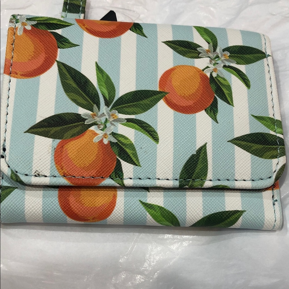Citrus tangerine print blue white stripe Anna Indexer card case ID holder wallet